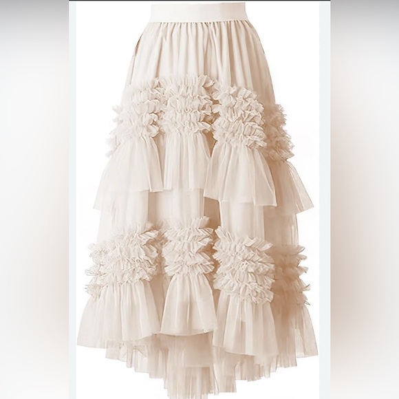 Ebossy Dresses & Skirts - Ebossy High-Low Cream Tutu Tulle Overlay Pleated Ruffled Tiered Skirt